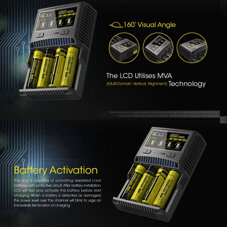 NITECORE 4-Slot Smart LCD Fast Charger, Model: SC4(EU Plug)