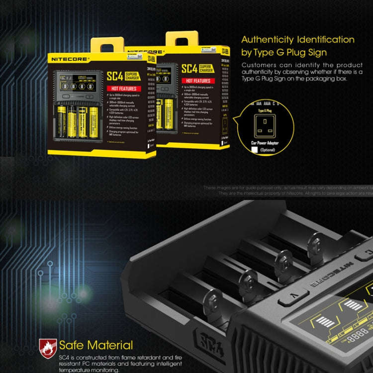 NITECORE 4-Slot Smart LCD Fast Charger, Model: SC4(EU Plug)