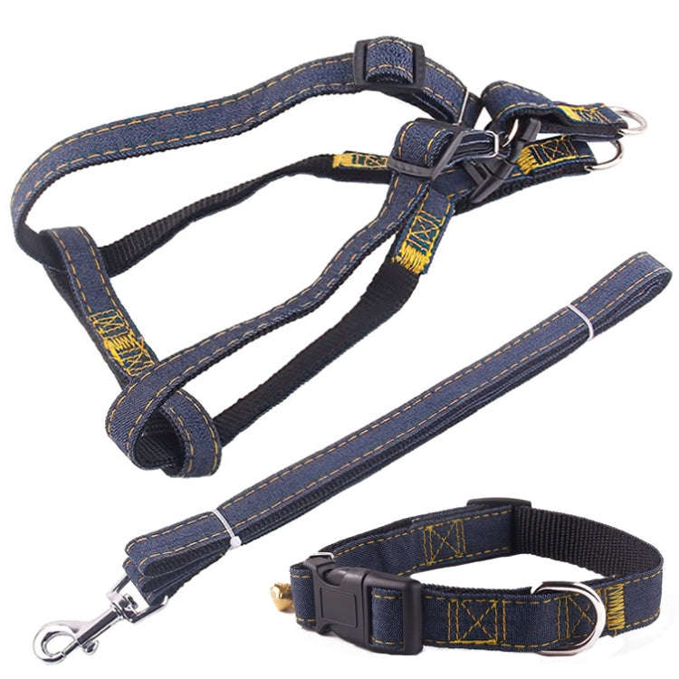BG-Q1025 Leash+Chest Strap+Collar Thickened Strong Denim Pet Dog Leash Set, Size: S(Black)