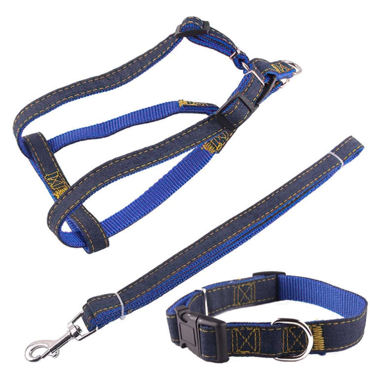 BG-Q1025 Leash+Chest Strap+Collar Thickened Strong Denim Pet Dog Leash Set, Size: XL(Blue)