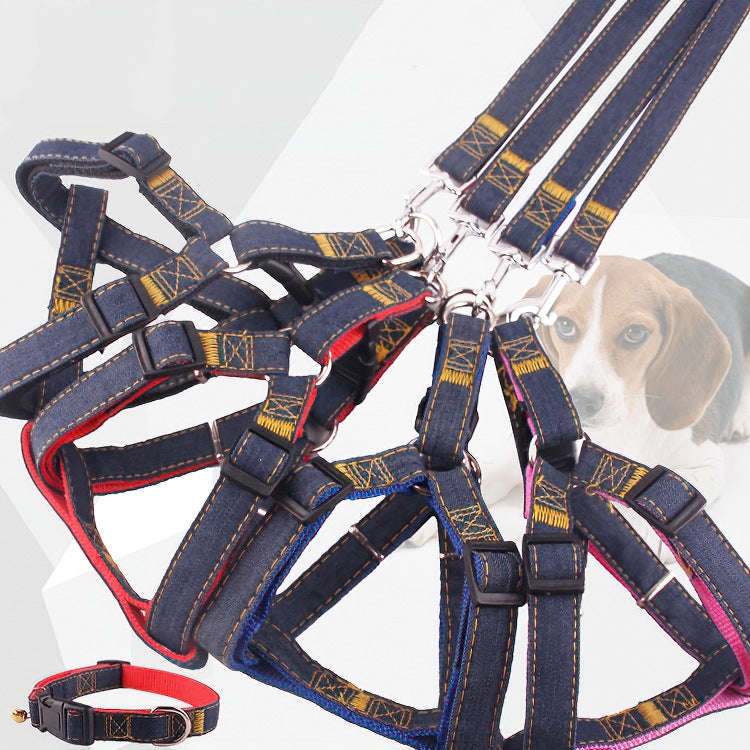 BG-Q1025 Leash+Chest Strap+Collar Thickened Strong Denim Pet Dog Leash Set, Size: L(Red)