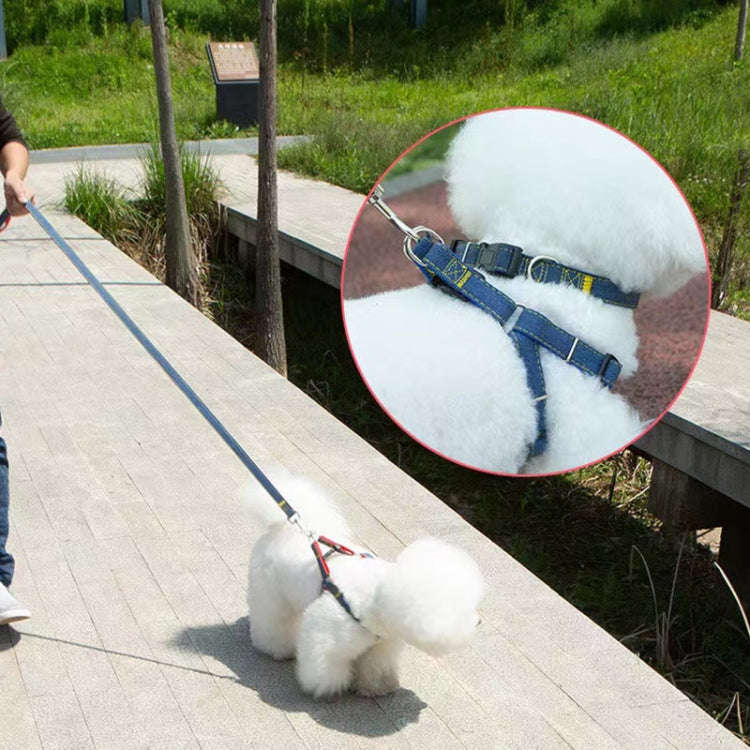 BG-Q1025 Leash+Chest Strap+Collar Thickened Strong Denim Pet Dog Leash Set, Size: L(Red)