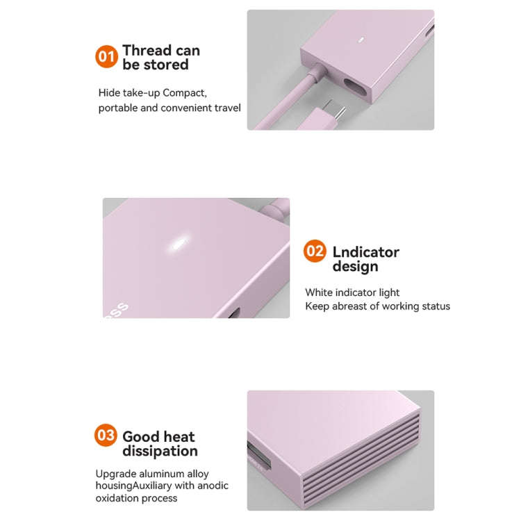 Blueendless 4K60Hz + Data Port Type-C Docking Station USB3.0 Splitter, Spec: 6-in-1 Pink