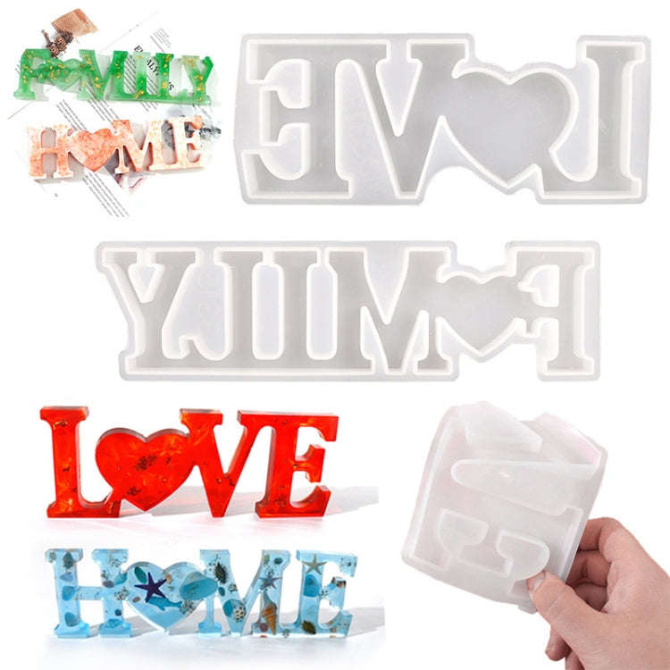 2 PCS DIY Crystal Epoxy Silicone Letter Mold(Anti-letter MD3301_HOME Mold)