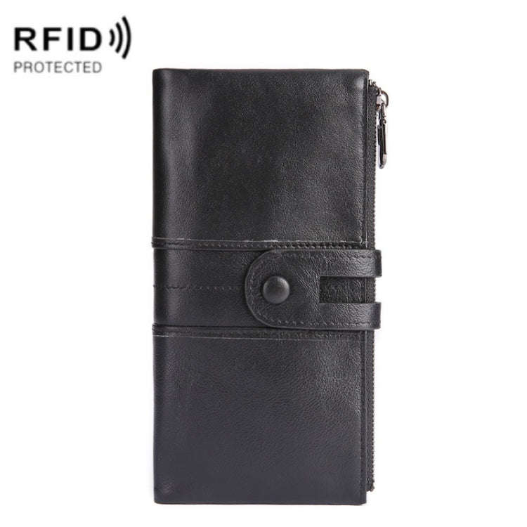 Retro Ladies RFID Wallet Leather Long Mobile Phone Bag(Black)