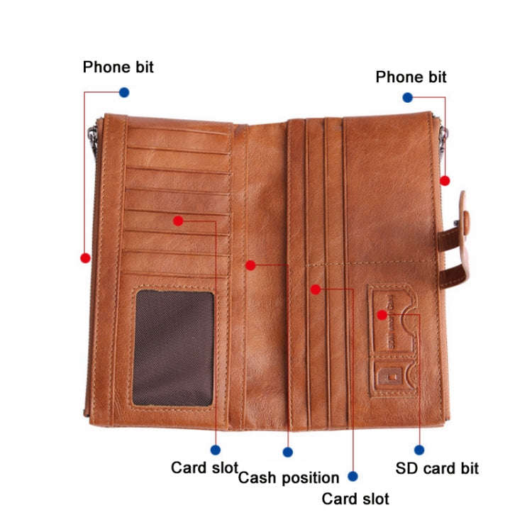 Retro Ladies RFID Wallet Leather Long Mobile Phone Bag(Black)