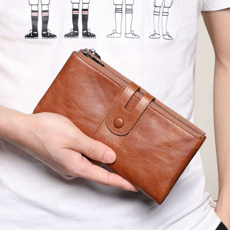 Retro Ladies RFID Wallet Leather Long Mobile Phone Bag(Black)