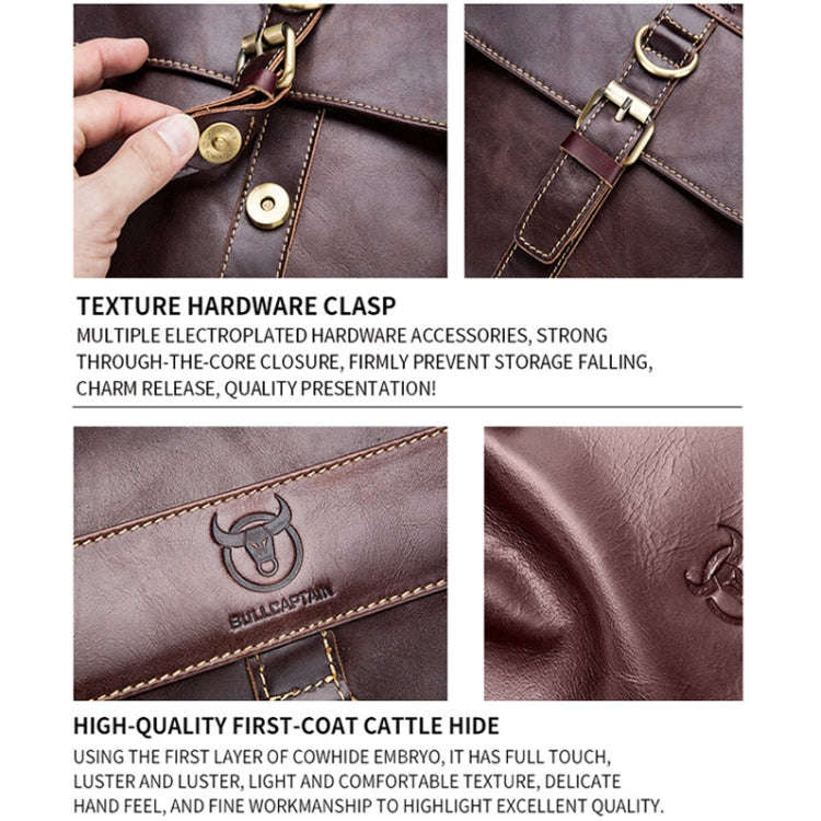 BULL CAPTAIN 302 First-Layer Cowhide Men Casual Shoulder Bag Leather Retro Briefcase(Brown)