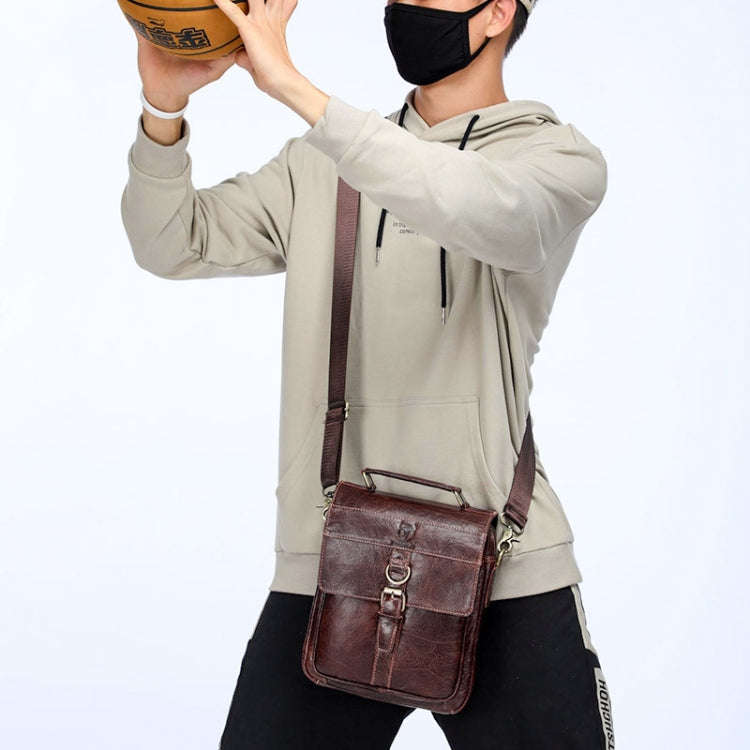 BULL CAPTAIN 302 First-Layer Cowhide Men Casual Shoulder Bag Leather Retro Briefcase(Brown)