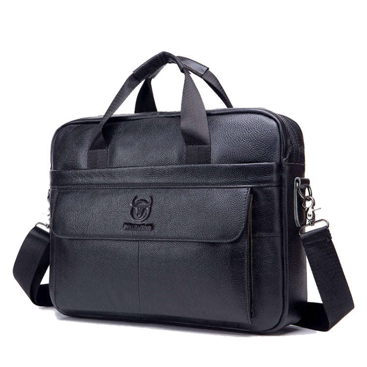 BULL CAPTAIN 046 Men Leather Briefcase First-Layer Cowhide Computer Handbag(Black)