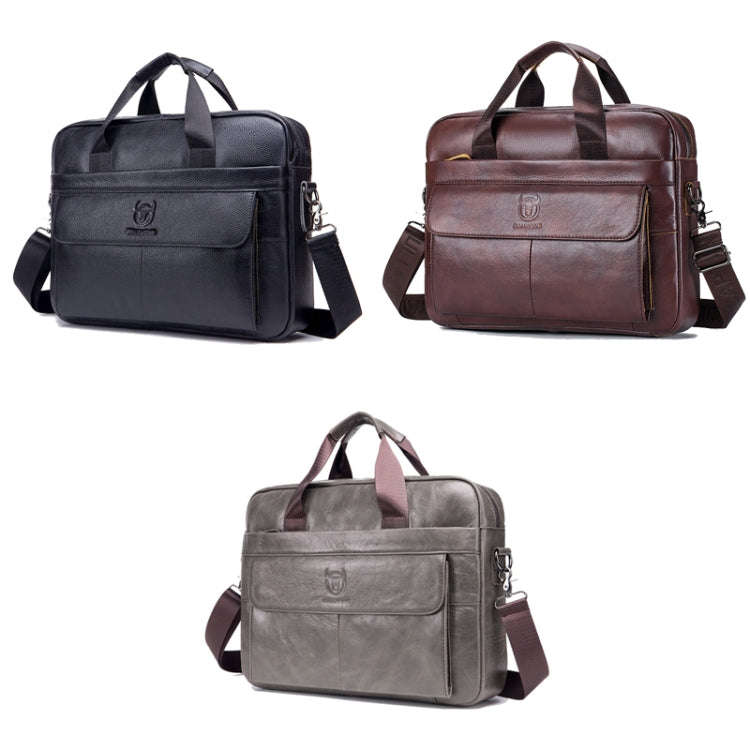 BULL CAPTAIN 046 Men Leather Briefcase First-Layer Cowhide Computer Handbag(Black)