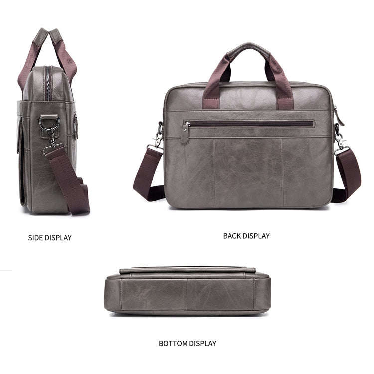 BULL CAPTAIN 046 Men Leather Briefcase First-Layer Cowhide Computer Handbag(Black)