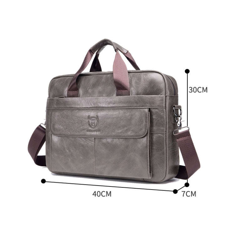 BULL CAPTAIN 046 Men Leather Briefcase First-Layer Cowhide Computer Handbag(Black)