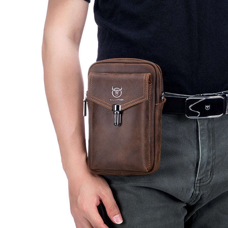 BULL CAPTAIN 076 Retro Leather Mobile Phone Waist Bag Men Leather Messenger Bag(Black)