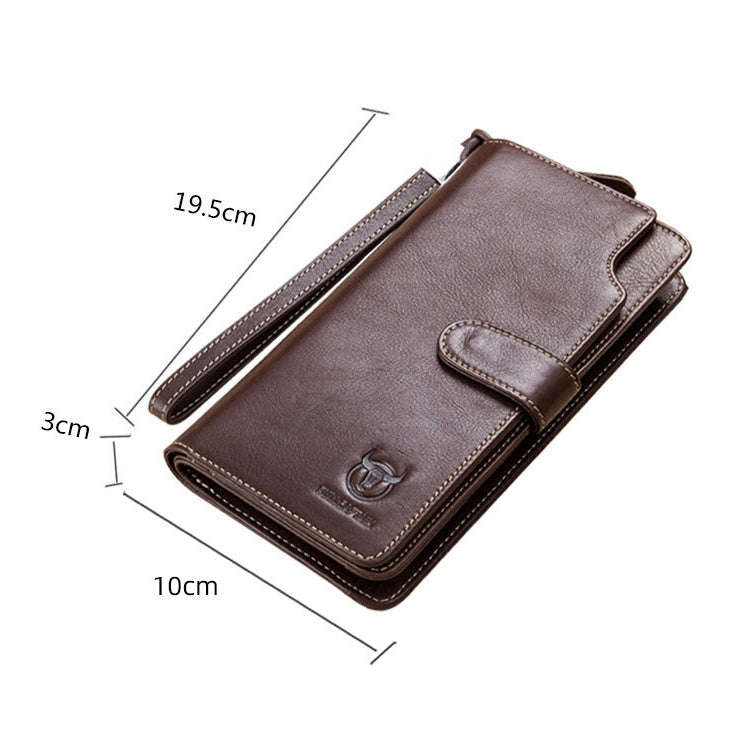 BULL CAPTAIN 028 Long Buckle Retro Cowhide Multi-Function Wallet (Coffee)