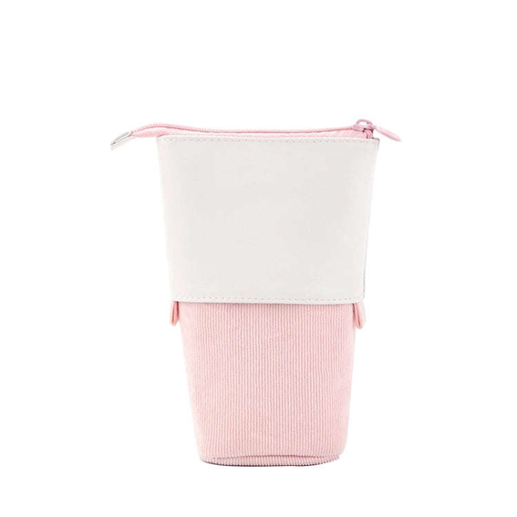 ANGOO Corduroy Retractable Drop-Down Pencil Case Student Stationery Storage Bag(Pink)