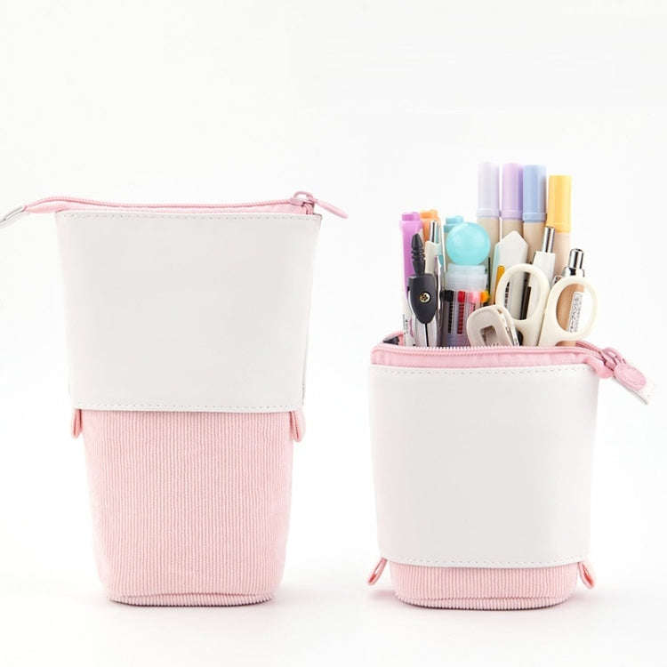 ANGOO Corduroy Retractable Drop-Down Pencil Case Student Stationery Storage Bag(Pink)