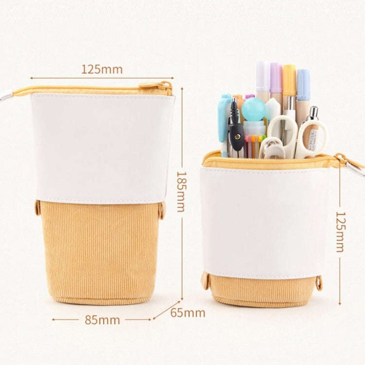 ANGOO Corduroy Retractable Drop-Down Pencil Case Student Stationery Storage Bag(Turmeric)