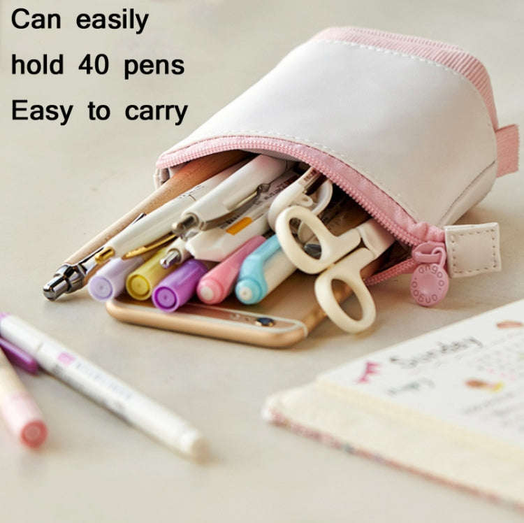 ANGOO Corduroy Retractable Drop-Down Pencil Case Student Stationery Storage Bag(Pink)