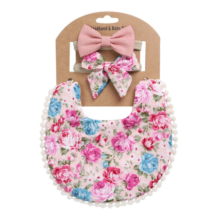 Baby Linen Cotton Printed Double-sided Saliva Towel Headband Set(DP021-11)