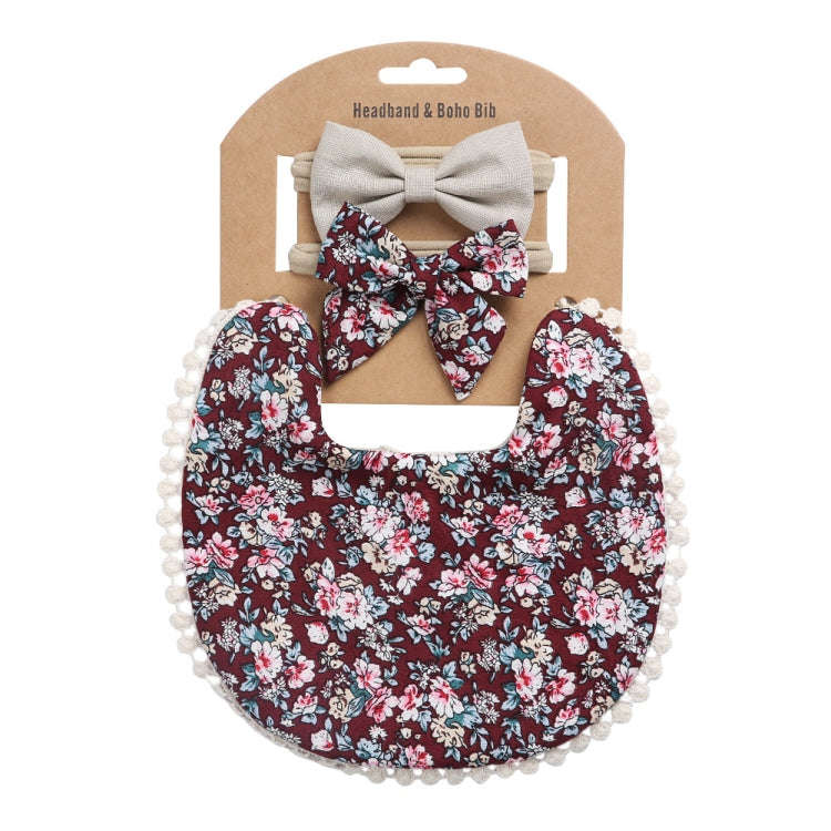 Baby Linen Cotton Printed Double-sided Saliva Towel Headband Set(DP021-12)