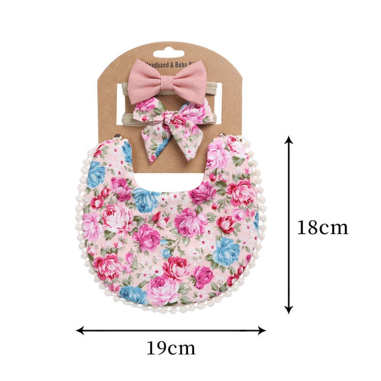 Baby Linen Cotton Printed Double-sided Saliva Towel Headband Set(DP021-4)