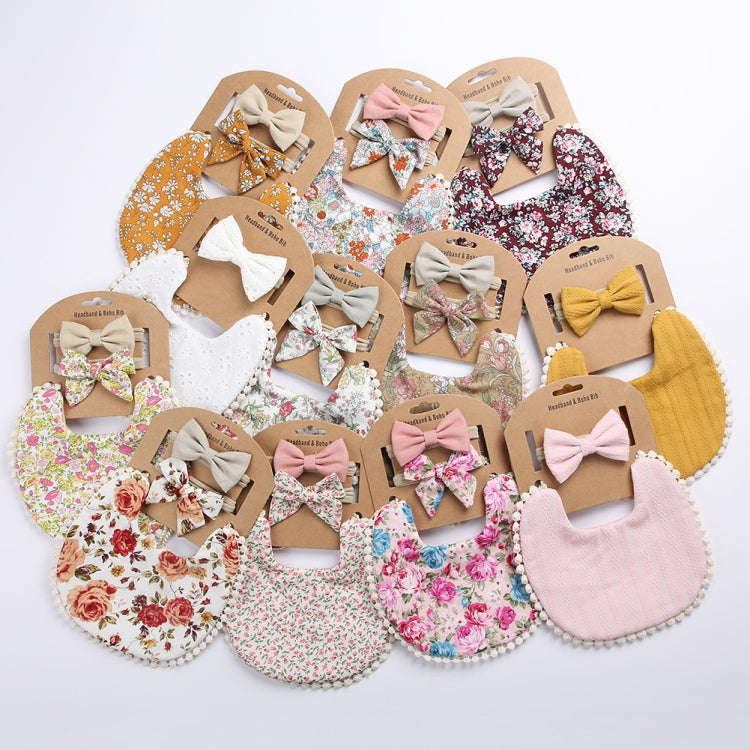 Baby Linen Cotton Printed Double-sided Saliva Towel Headband Set(DP021-5)