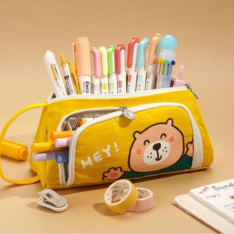 Angoo Canvas Large-Capacity Stationery Case With Side Window Student Pencil Storage Bag(Beckoning...