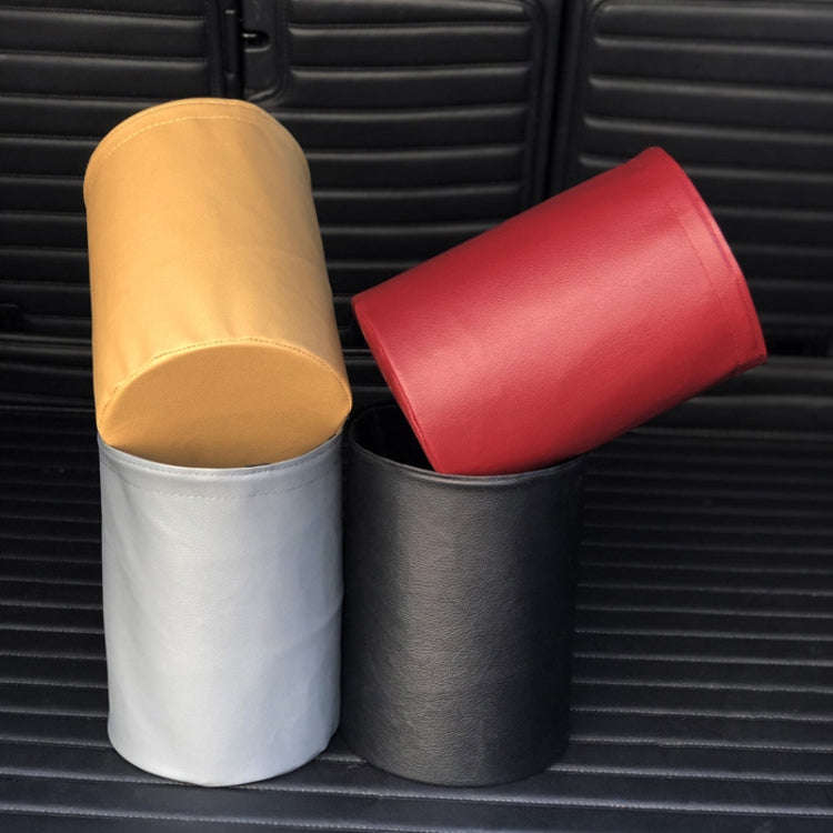 2 PCS Leather Foldable Car Trash Can Mini Chair Back Suspended Waterproof Trash Can(Beige)