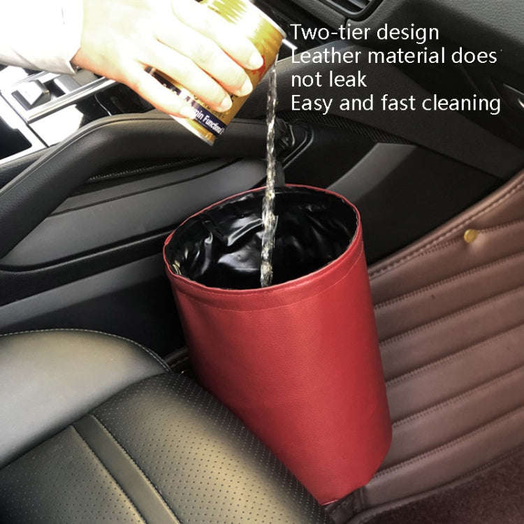 2 PCS Leather Foldable Car Trash Can Mini Chair Back Suspended Waterproof Trash Can(Beige)