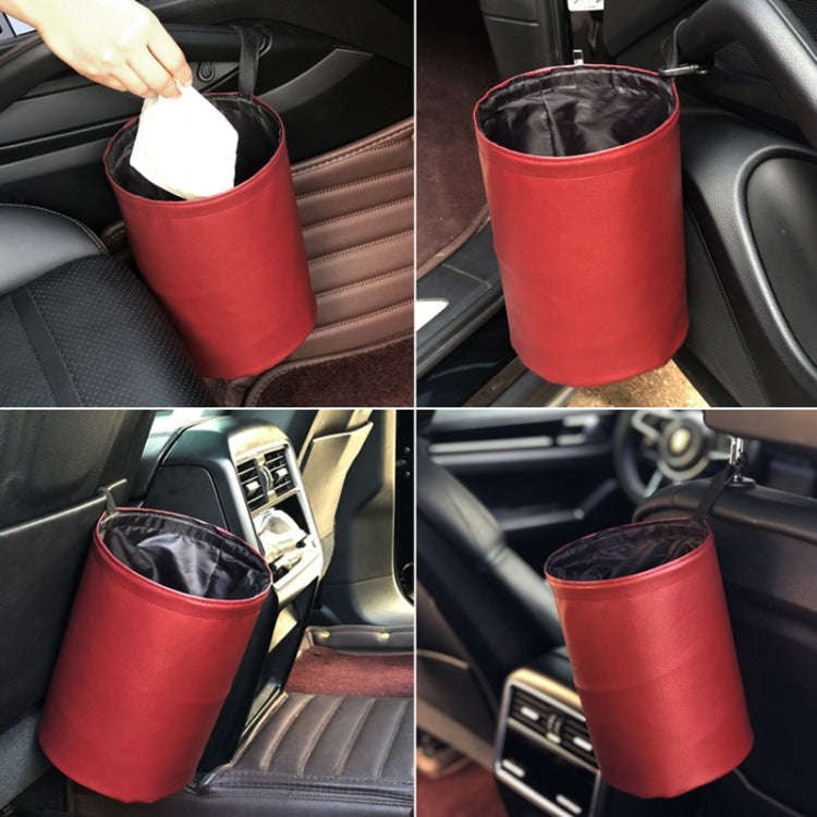 2 PCS Leather Foldable Car Trash Can Mini Chair Back Suspended Waterproof Trash Can(Beige)
