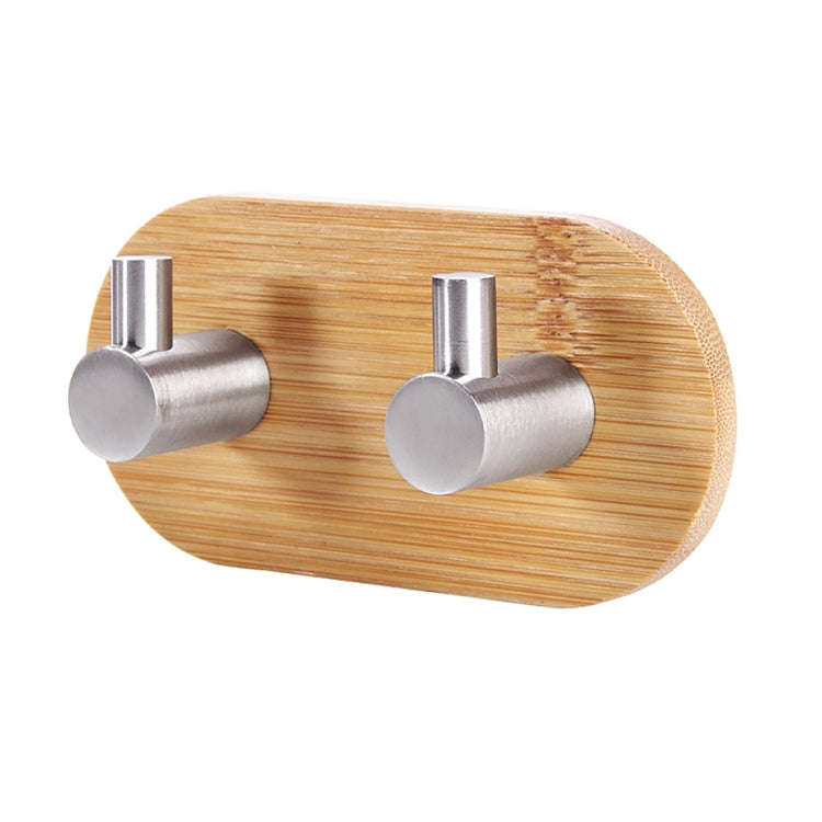 2 PCS Stainless Steel Bamboo Double Row Hook Kitchen Bathroom Door Adhesive Solid Wood Hook(Doubl...