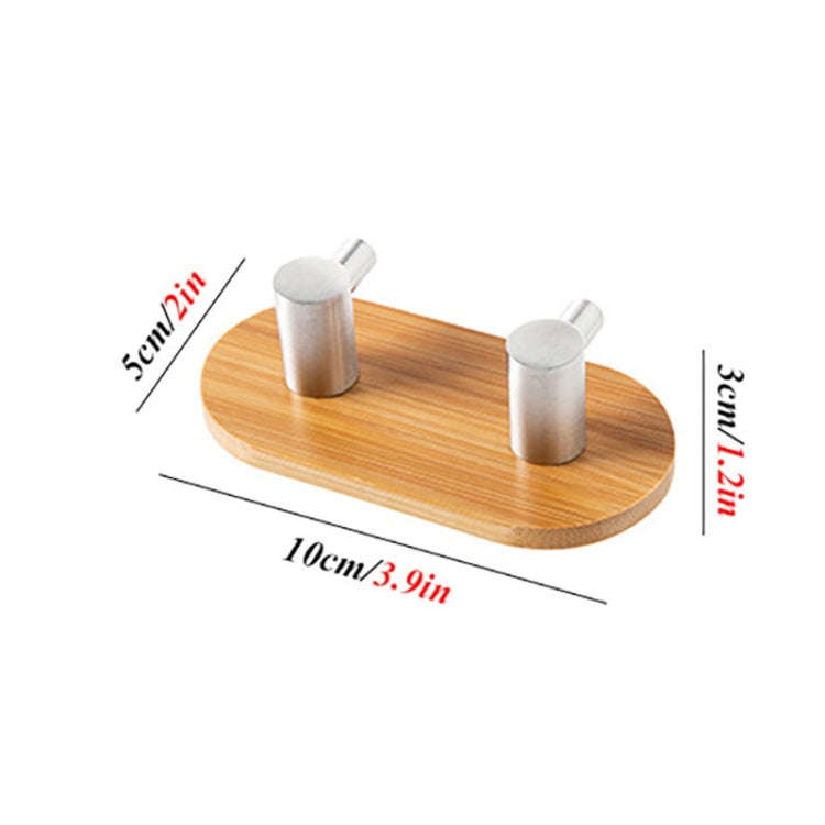 2 PCS Stainless Steel Bamboo Double Row Hook Kitchen Bathroom Door Adhesive Solid Wood Hook(Doubl...