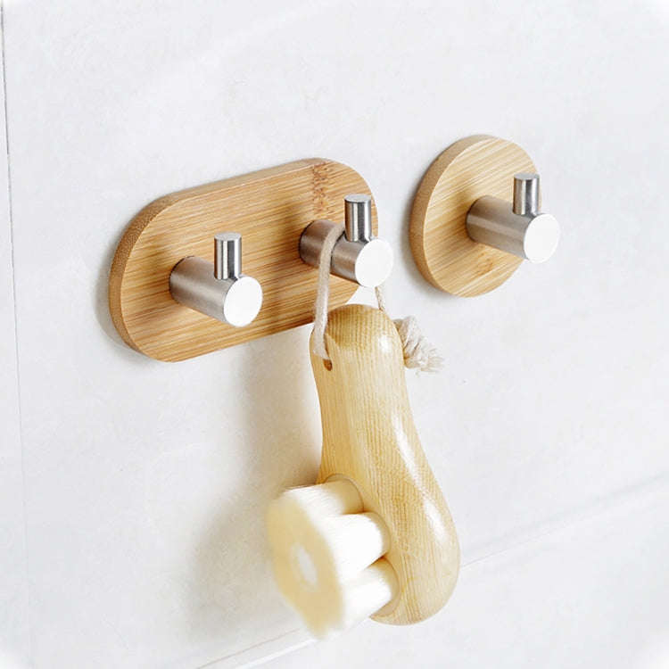 2 PCS Stainless Steel Bamboo Double Row Hook Kitchen Bathroom Door Adhesive Solid Wood Hook(Doubl...