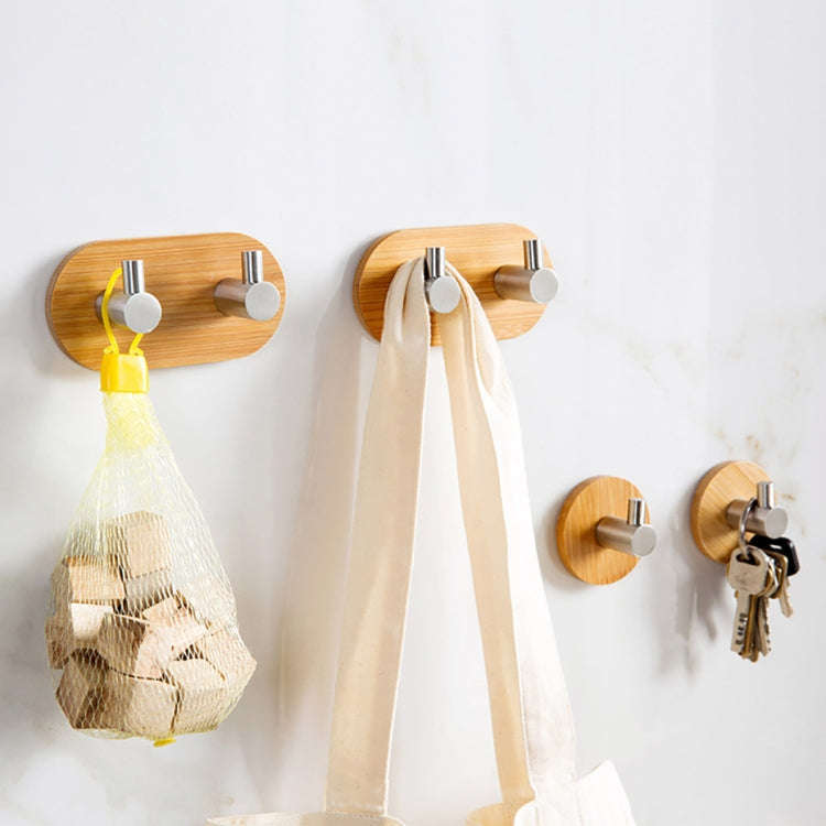 2 PCS Stainless Steel Bamboo Double Row Hook Kitchen Bathroom Door Adhesive Solid Wood Hook(Doubl...