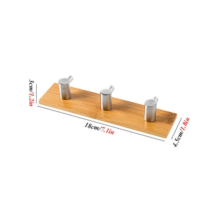 Stainless Steel Bamboo Wood Three Row Hook Kitchen Bathroom Door Adhesive Hook(Three Hook)