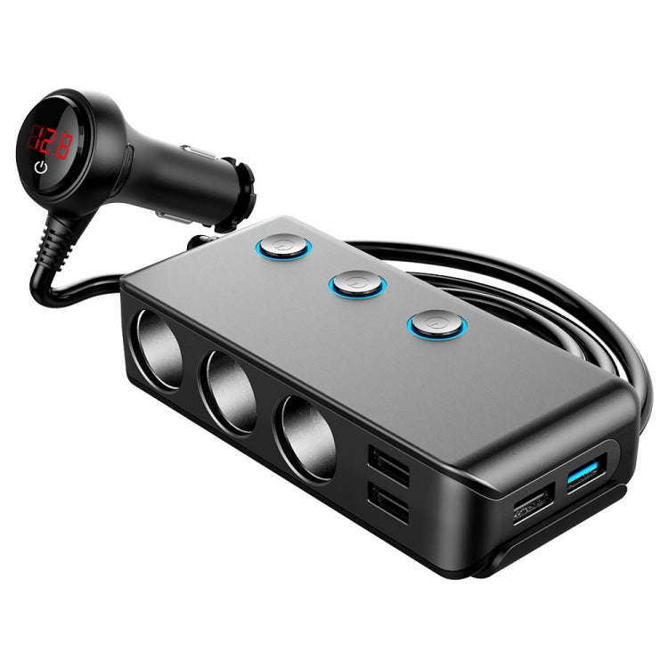 Car Cigarette Lighter Car Charger 3USB Port +1 QC3.0 + 3 Cigarette Lighter Ports + Back Clip Desi...