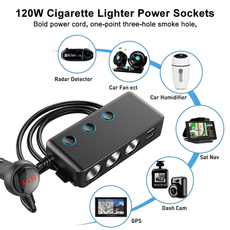 Car Cigarette Lighter Car Charger 3USB Port +1 QC3.0 + 3 Cigarette Lighter Ports + Back Clip Desi...