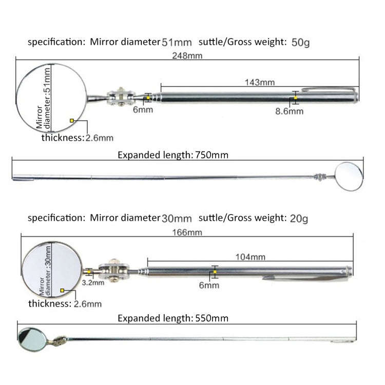 Car Repair Detection Mirror Universal Folding Telescopic Mirror Welding Chassis Inspection Mirror...