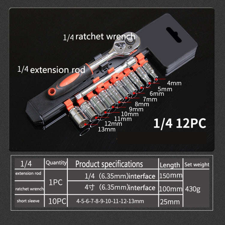 CY-0028 12 PCS/Set Auto Repair Tool Ratchet Quick Socket Wrench Hardware Box Combination, Model: ...