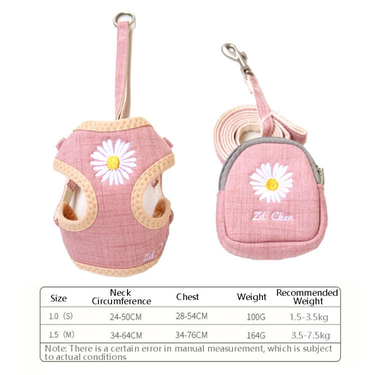 ZiChen Plain Embroidery Dog ??Traction Rope Pet Chest Strap, Size: M(Pink)