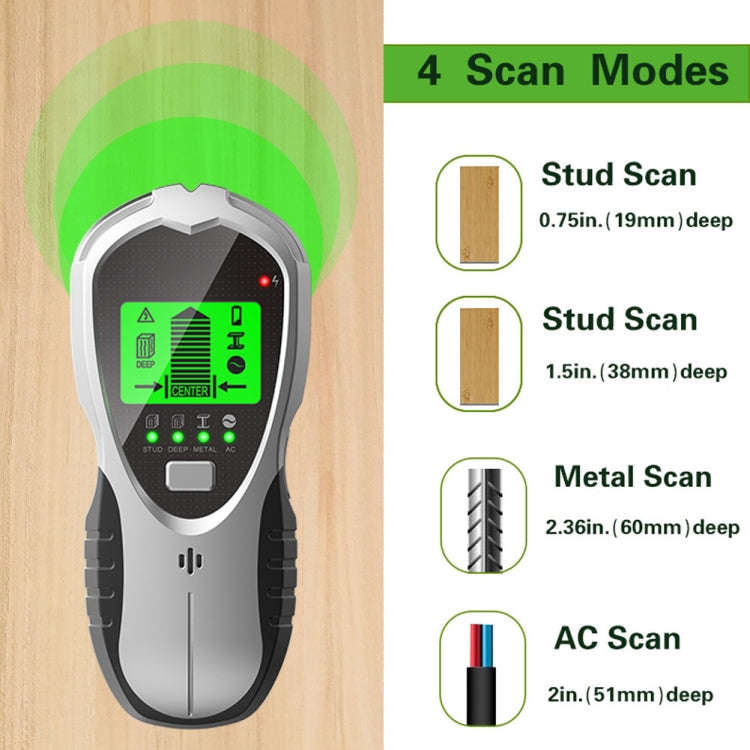 SH201 4 In 1 Multifunctional Digital Metal Detector Wall Detector(Silver Black)