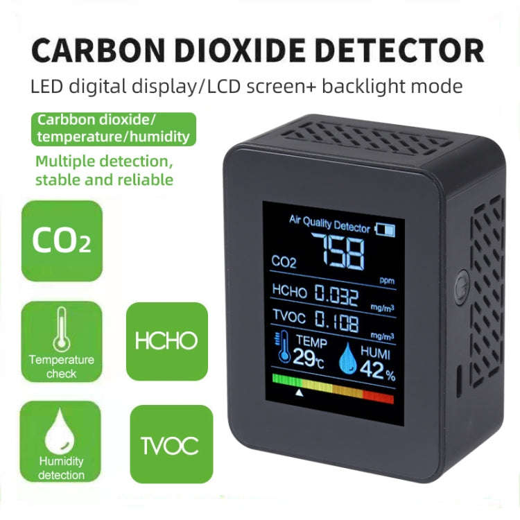 TVOC1 Portable CO2 Air Quality Formaldehyde Carbon Dioxide Detector Indoor Temperature Hygrometer...