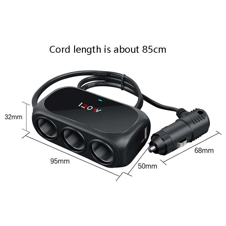 Car Charger Cigarette Lighter 1 In 3 Mobile Phone USB Car Charger(White)