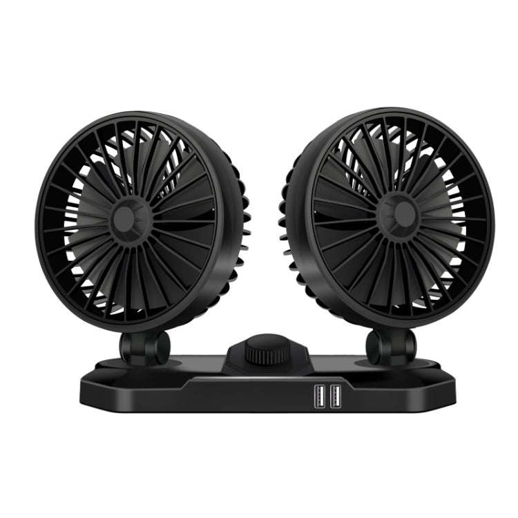 F558 With USB Mobile Phone Charging Car Fan 12/24V Car Truck Double Shaking Head Fan(Double Head ...