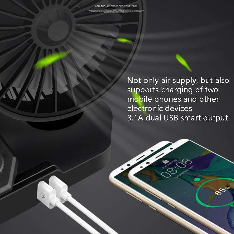 F558 With USB Mobile Phone Charging Car Fan 12/24V Car Truck Double Shaking Head Fan(Double Head ...