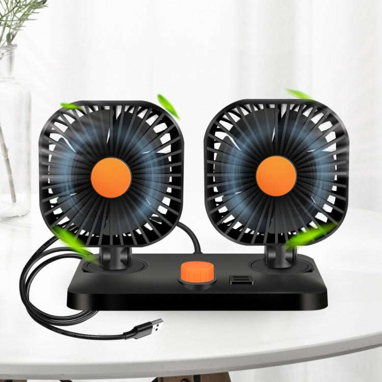 Mini USB 12 / 24V Car Electric Fan Double Head Car Cigarette Lighter Fan
