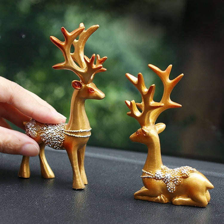 2 Pairs R-8820 Car Ornaments Car Home Safe Deer Decorations(Golden)
