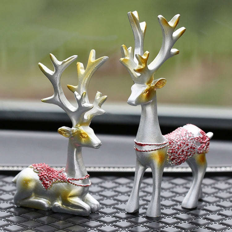 2 Pairs R-8820 Car Ornaments Car Home Safe Deer Decorations(Silver)