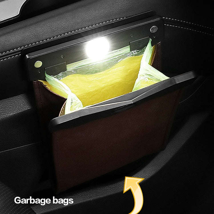 Car Trash Can Storage Bag Hanging Paste With LED Light Garbage Bag(Small (Mocha Brown))
